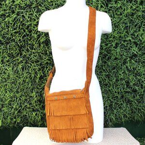 Minnetonka Genuine Leather Suede Fringe Shoulder Handbag Crossbody Purse FALL